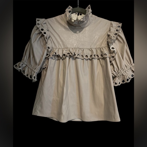Stellah Tops - Stellah Faux Leather Eyelet Trim Top